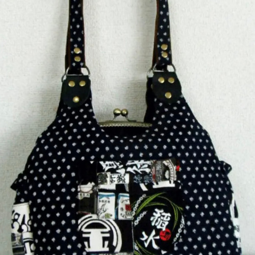 10号帆布 パッチ がま口バッグ あおりポケット付き リュック