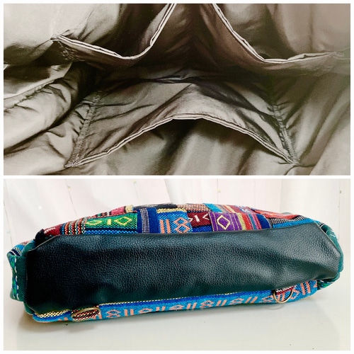 パッチワークあおりポケット付きトートバッグ パッチワークあおりポケット付きトートバッグ パッチワーク