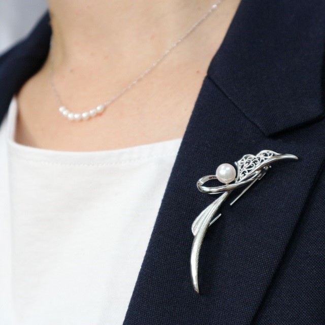 【再販】アコヤ真珠シルバーブローチ②（7.5mm珠）