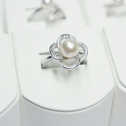 あこや真珠 2粒 オープンリング《シルバーカラー》SV925 フリーサイズ