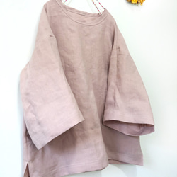 シンプルな七分袖のTトップス☆リネン☆スモーキーピンク 2枚目の画像