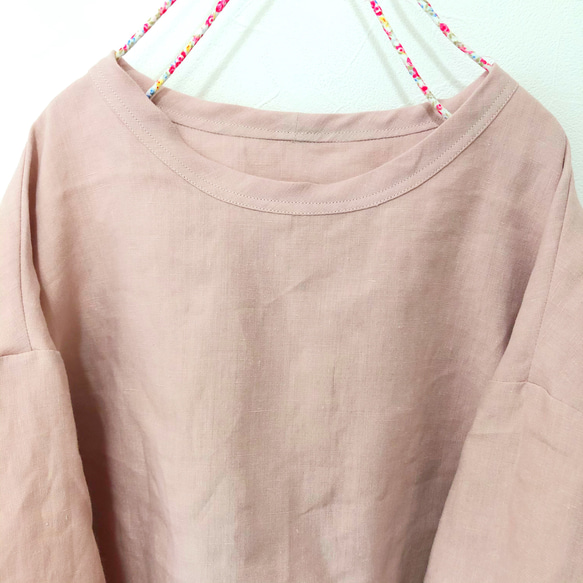 シンプルな七分袖のTトップス☆リネン☆スモーキーピンク 5枚目の画像
