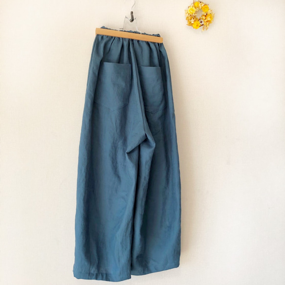 【受注製作☆】裾タックのボリューミーパンツ☆ブルーグリーンリネン 1枚目の画像