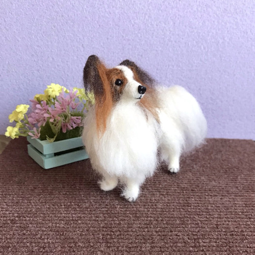 kamin　羊毛フェルト犬　パピヨン　チビ&コロ 羊毛フェルト パピヨン ハンドメイド 犬