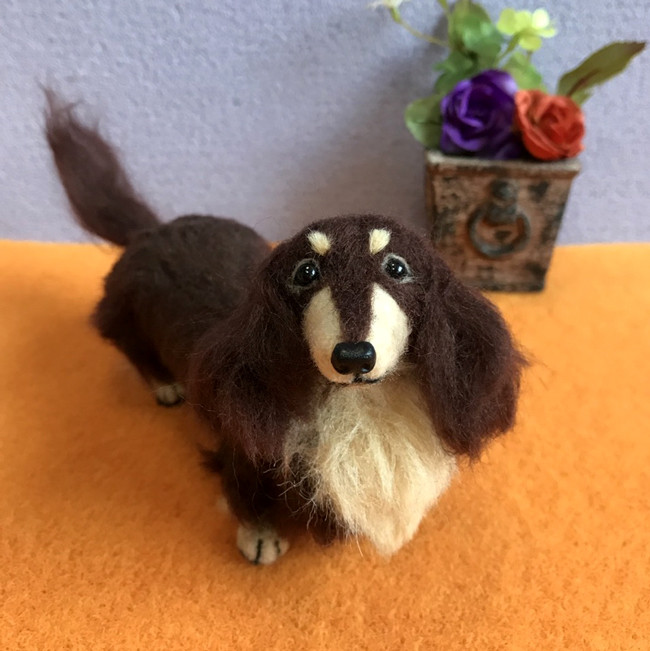 ダックスフンド(ロングコート)☆羊毛フェルト人形☆【再販/受注制作】