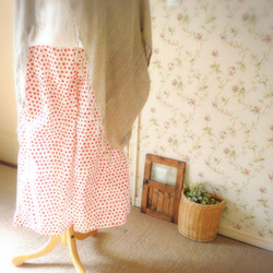 マキシスカートみたいな春夏ワイドガウチョパンツ～赤白ドット～ 2枚目の画像