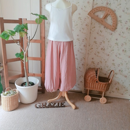 Wガーゼ・ヨガパンツ・ロング丈～『桜色』スモーキーピンク・Wギャザー