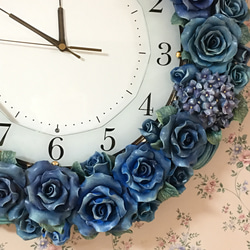 青い薔薇&紫陽花の掛時計《依頼品》 3枚目の画像
