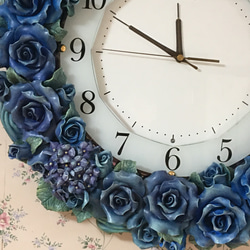 青い薔薇&紫陽花の掛時計《依頼品》 5枚目の画像