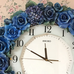 青い薔薇&紫陽花の掛時計《依頼品》 6枚目の画像