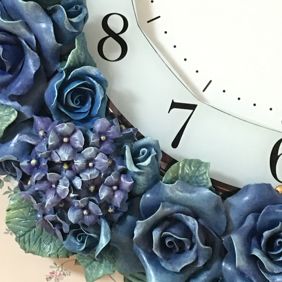 青い薔薇&紫陽花の掛時計《依頼品》 10枚目の画像