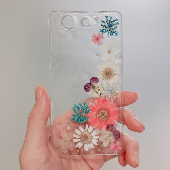 【全機種対応】押し花スマホカバー♡ハードケース♡iPhone，Xperia，GALAXYらくらくフォンなど全て 3枚目の画像