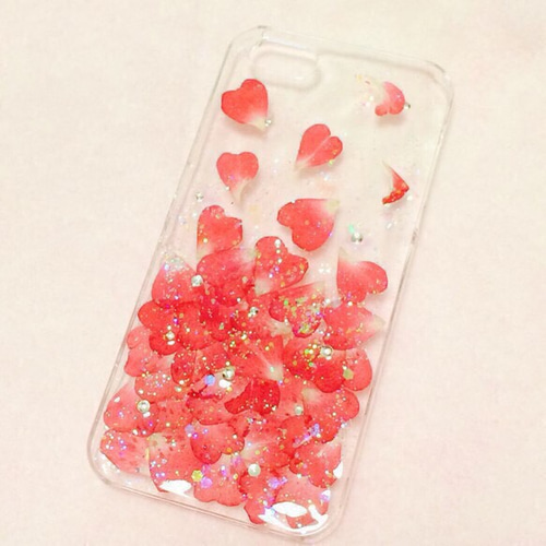 降り積もるハートの花びら 押し花iPhoneケース iPhoneケース
