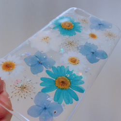 CM掲載暦あり♪晴れやかブルーの押し花スマホケース☆galaxyAQUOSXperia iPhone全機種対応 2枚目の画像