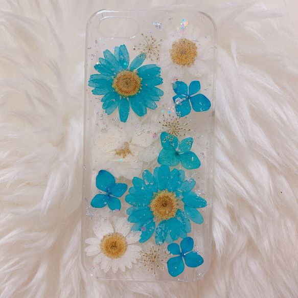 CM掲載暦あり♪晴れやかブルーの押し花スマホケース☆galaxyAQUOSXperia iPhone全機種対応 3枚目の画像