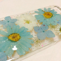 CM掲載暦あり♪晴れやかブルーの押し花スマホケース☆galaxyAQUOSXperia iPhone全機種対応 6枚目の画像