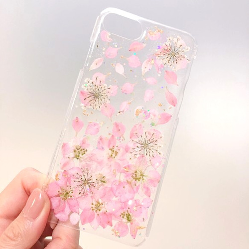 春のピンク押し花スマホケース☆galaxyAQUOSXperia専用ページ☆押し花 