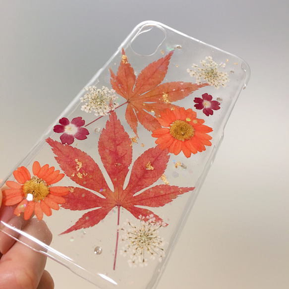 秋紅葉 大人もみじデザイン★押し花スマホケース 2枚目の画像