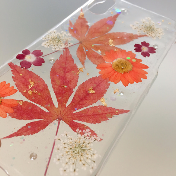 秋紅葉 大人もみじデザイン★押し花スマホケース 3枚目の画像