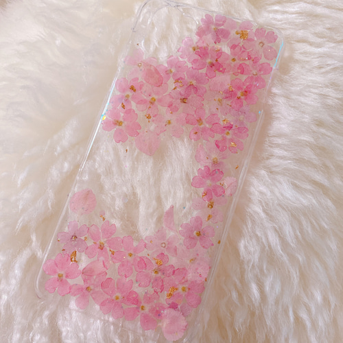 バーベナフレーム 桜の木 押し花スマホケース☆全機種対応