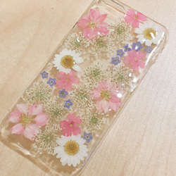 【全機種対応】押し花スマホカバー♡happy♡全ての機種対応 iPhoneかららくらくフォンGalaxyやxperiaも 1枚目の画像