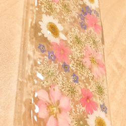 【全機種対応】押し花スマホカバー♡happy♡全ての機種対応 iPhoneかららくらくフォンGalaxyやxperiaも 3枚目の画像