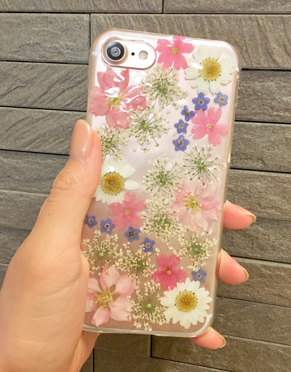 【全機種対応】押し花スマホカバー♡happy♡全ての機種対応 iPhoneかららくらくフォンGalaxyやxperiaも 4枚目の画像