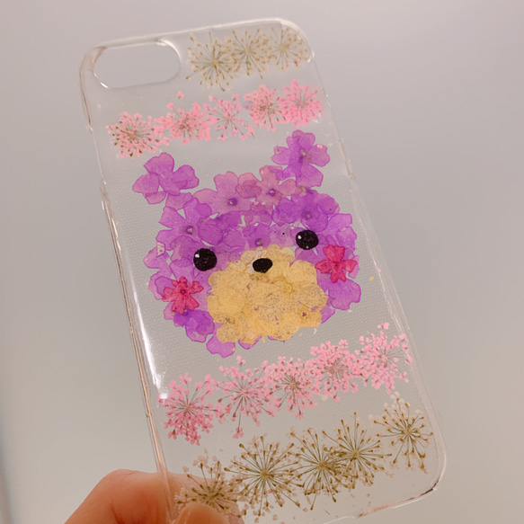 【全機種対応】森のお花のクマさん 押し花スマホケース♪iPhone新機種やXperia GALAXY Android全て 1枚目の画像