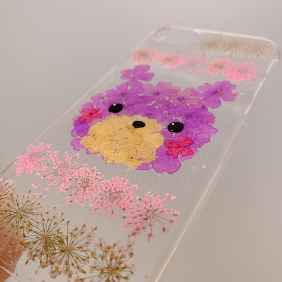 【全機種対応】森のお花のクマさん 押し花スマホケース♪iPhone新機種やXperia GALAXY Android全て 2枚目の画像
