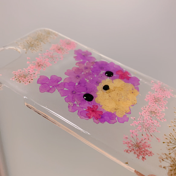 【全機種対応】森のお花のクマさん 押し花スマホケース♪iPhone新機種やXperia GALAXY Android全て 3枚目の画像