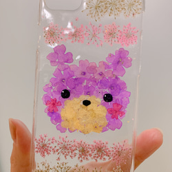 【全機種対応】森のお花のクマさん 押し花スマホケース♪iPhone新機種やXperia GALAXY Android全て 4枚目の画像