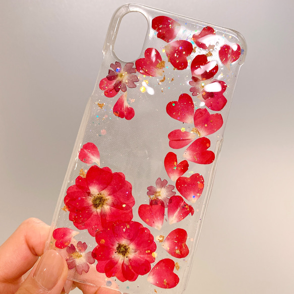 ☆再再再再販☆ 薔薇フレーム 金粉 押し花スマホケース iPhone専用 