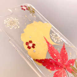 【全機種対応】日本デザイン 紅葉とイチョウ  押し花ケース iPhone XPERIA Galaxy らくらくフォンなど 3枚目の画像