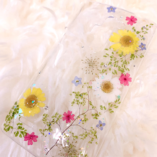 全機種対応】押し花スマホケース summer iPhone Android らくらく  