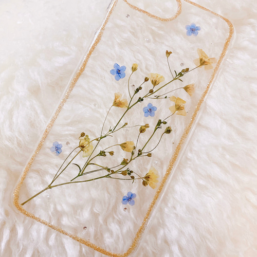 全機種対応】押し花ケース♡ふちどりかすみ草♡iPhoneからAndroid  