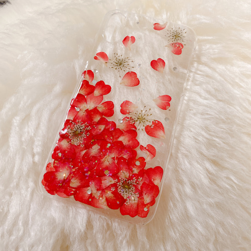 全機種対応】押し花ケース♡ふちどりかすみ草♡iPhoneからAndroid  