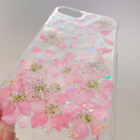 春のピンク♪押し花スマホケース♡全機種対応★ 4枚目の画像