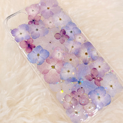 【全機種対応】紫陽花うめつくし♡押し花スマホカバー♡iPhoneもAndroidも。 2枚目の画像