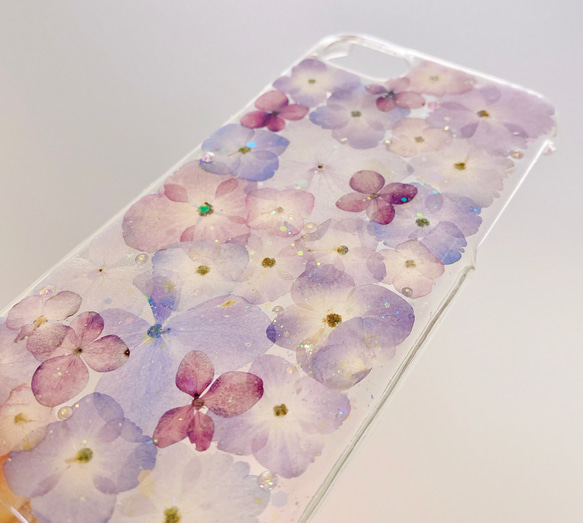 【全機種対応】紫陽花うめつくし♡押し花スマホカバー♡iPhoneもAndroidも。 3枚目の画像