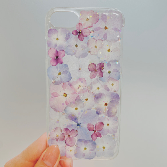 【全機種対応】紫陽花うめつくし♡押し花スマホカバー♡iPhoneもAndroidも。 4枚目の画像