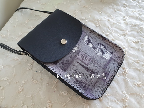優秀軒 拼布皮革手機袋  (附120cm 背帶) 文創 手作 職人 手縫 台灣製作 第1張的照片