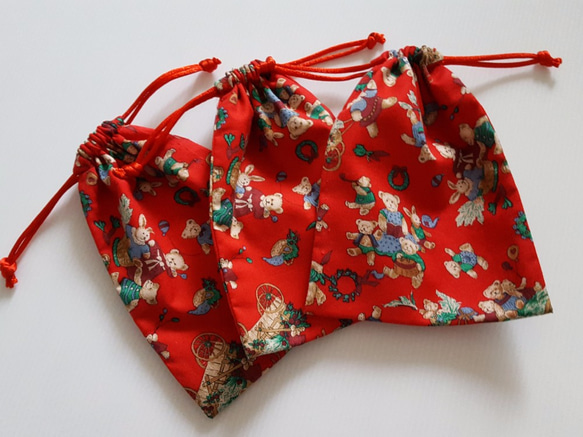 聖誕特賣~ 日本棉布 聖誕熊 雙面束口袋 禮物袋 錦囊袋 玩具袋 第3張的照片