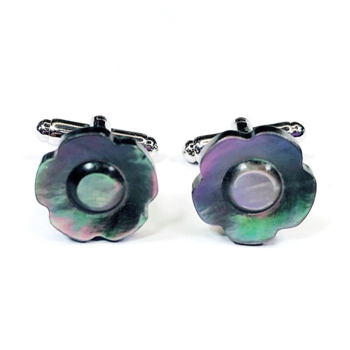   花モチーフ カフス 花型のカフリンクス カフスボタン MOP 白蝶貝 黒蝶貝【送料無料