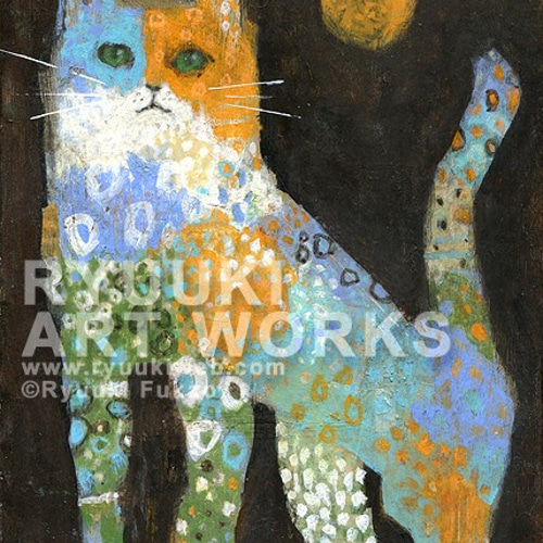 額装絵画【六切】太陽と花の猫 ※他サイズへの変更可能 絵画 深尾竜騎 