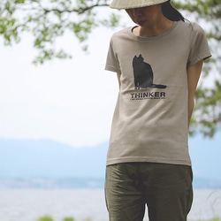 黒猫Tシャツ【半袖：シルバーグレー：WSサイズ】レディース・ウーマン仕様 2枚目の画像