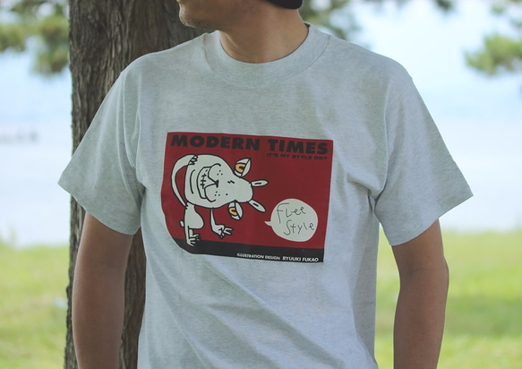 ウサギ犬Tシャツ【半袖：シルバーグレー：Mサイズ】 2枚目の画像