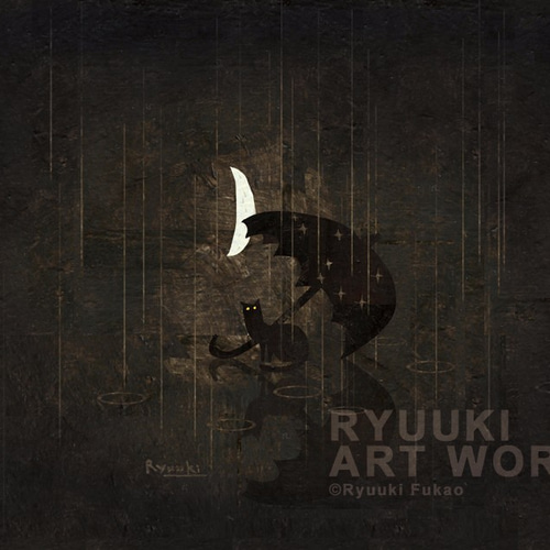 額装絵画【六切】月夜の雨 ※他サイズ、フレーム色変更可（白