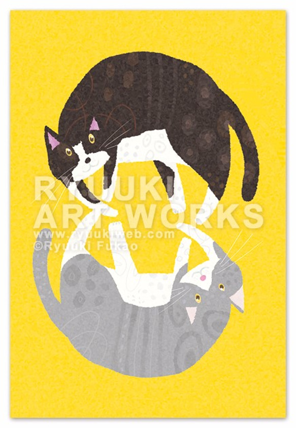額装絵画【A3ノビ】二匹の猫　※他サイズへの変更可能 2枚目の画像