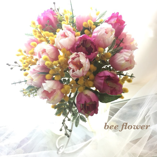 チューリップとミモザのラウンドブーケ〜tulip&mimosa〜 ブーケ