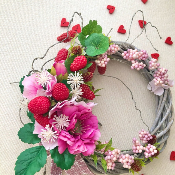 いちごのリース-Spring Strawberry/28cm 3枚目の画像